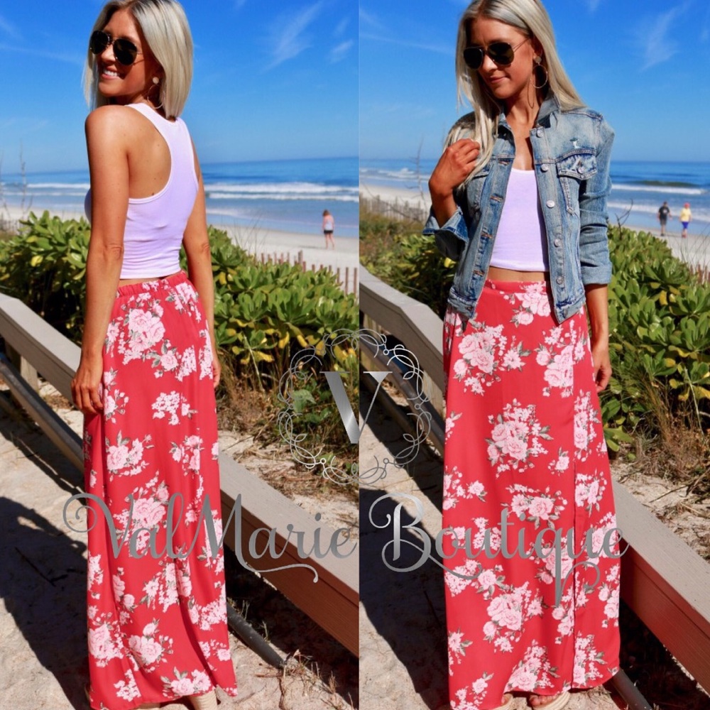 LAST 1 SZ L!! Floral tomato red skirt - Picture 4 of 4